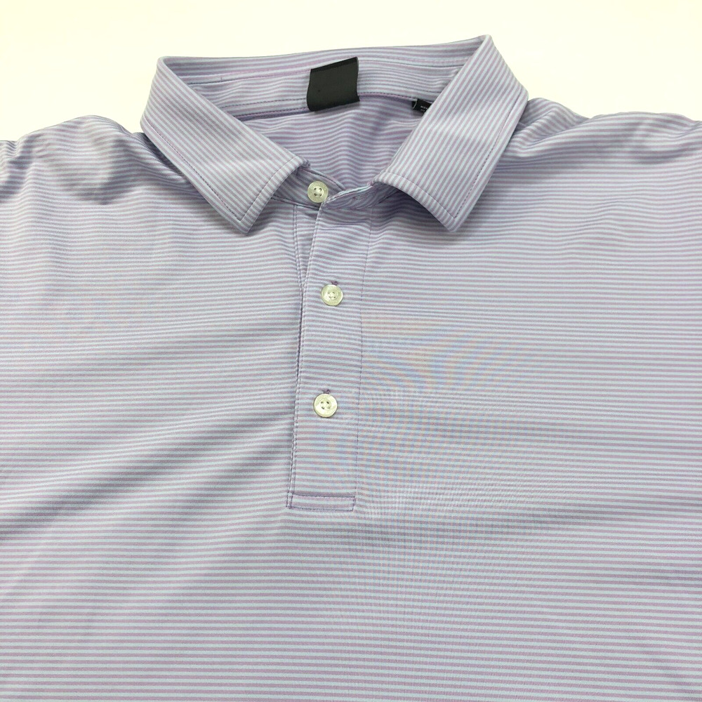 Dunning XL Purple Blue CoolMax Mens Golf SS Stretch Button Polo Striped Shirt